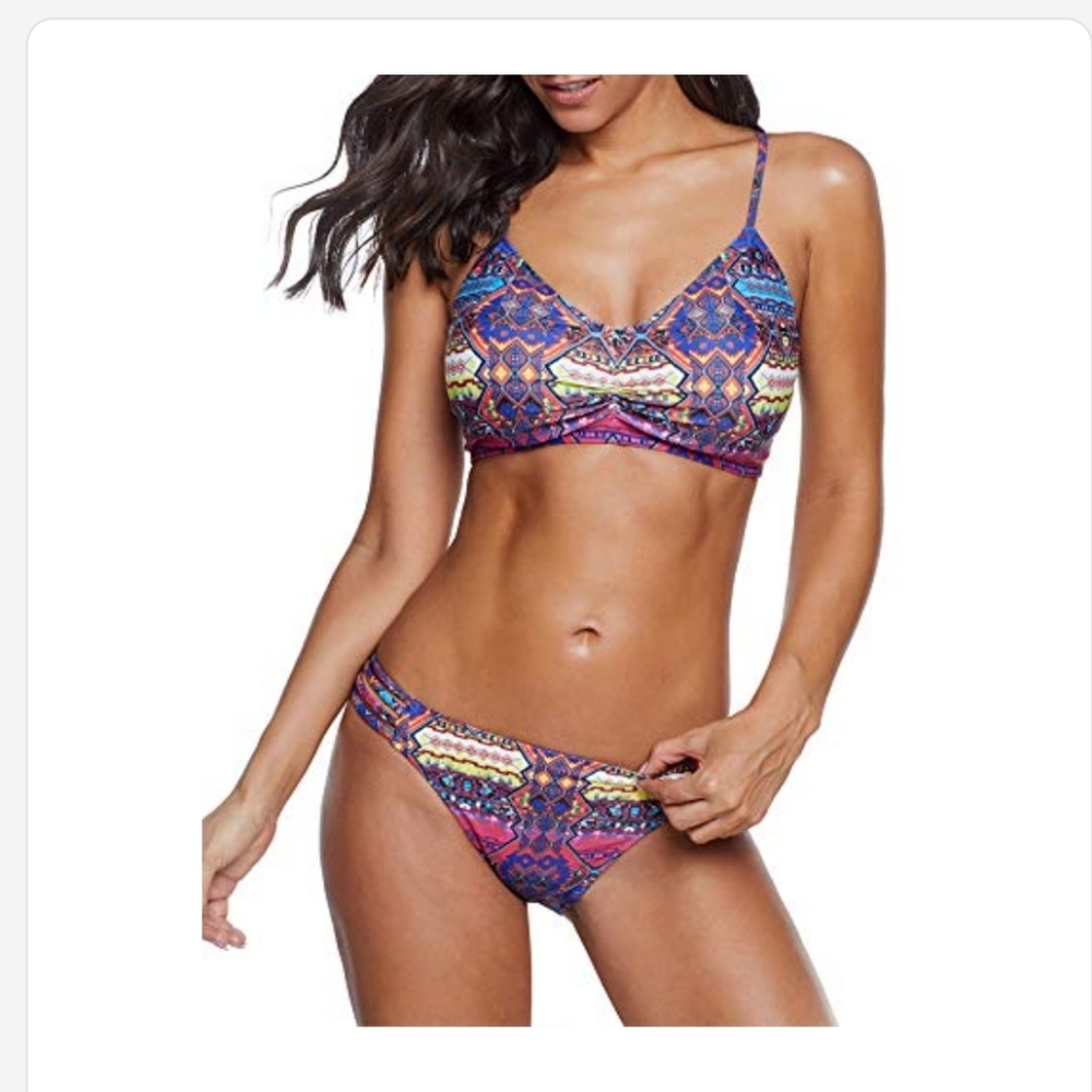 Womens Two Piece Swimsuits Adjustable Halter Racerback Top with Strap Side